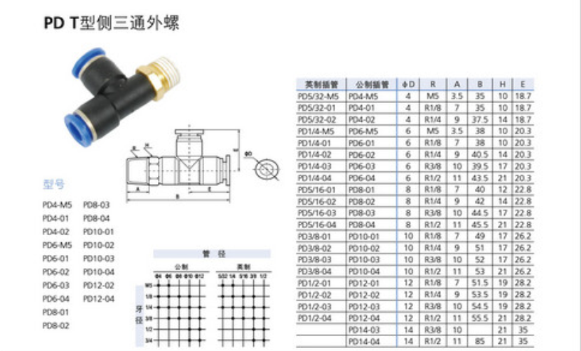 PD T型側三通外螺紋接頭
